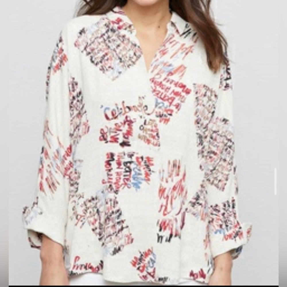 Nic + Zoe colorful graffiti top, small, EUC